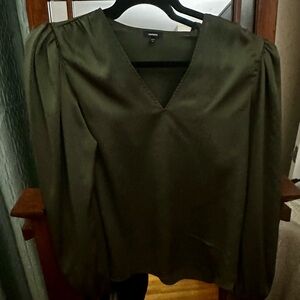 Express Deep Green V-Neck Blouse